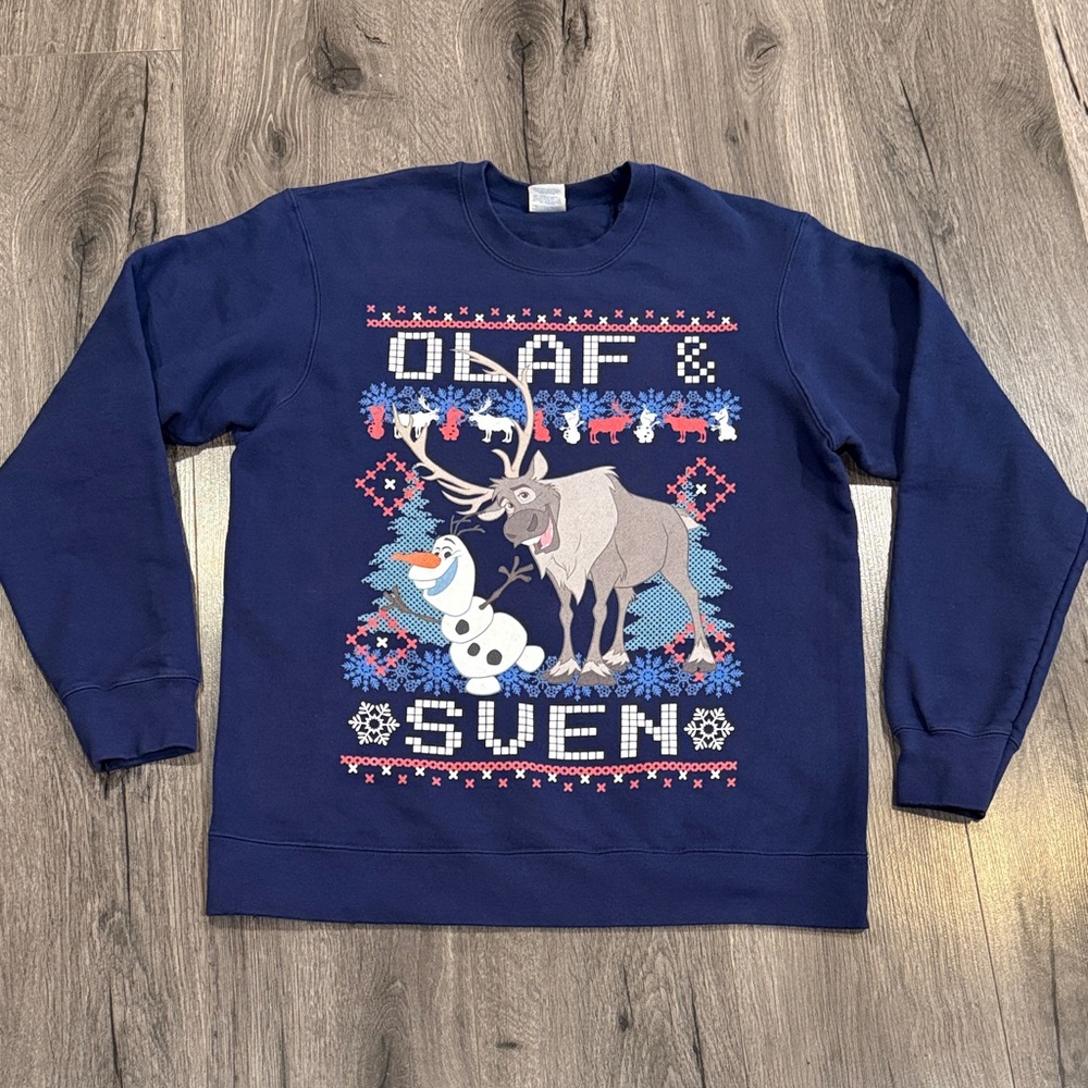 💜Disney Olaf & Sven Blue Sweater Comfortable Casual Sweatshirt Frozen Sweatshirt